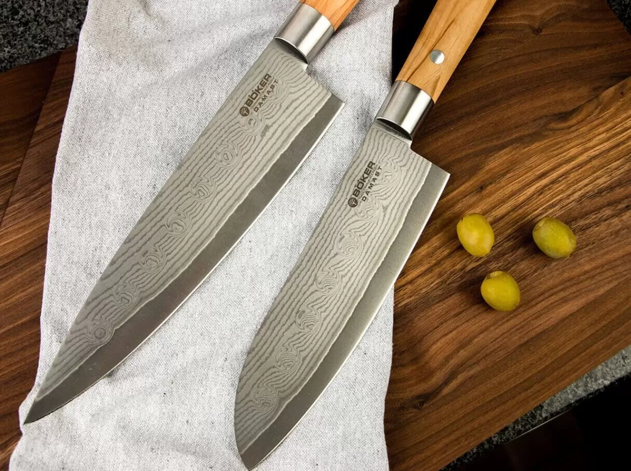 Böker Manufaktur Solingen Damastmesser<Damast Olive Santoku